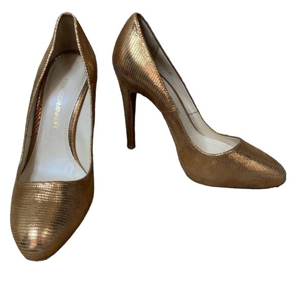 Rebecca Minkoff Rose Gold Snakeskin Round Toe Heels SZ 8 - Picture 1 of 9
